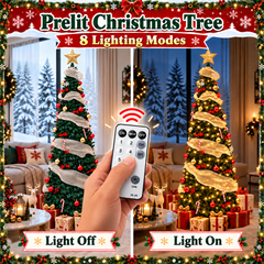 6FT Pre Lit Pop Up Christmas Tree,Pre-Decorated Artificial Tree,Gold Surround Ribbon,Easy Assemble Collapsible Xmas Trees for Holiday Party Decoration