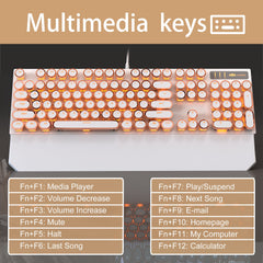 MageGee Typewriter Mechanical Gaming Keyboard, Retro Gold Punk Round Keycap LED Backlit USB Wired Keyboards for Game and Office, for Windows Laptop PC Mac - Blue Switches