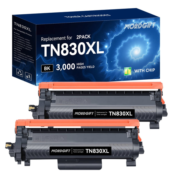 TN830XL TN830 Toner Cartridge Replacement for Brother TN830 Toner Cartridge TN830XL/V for HL-L2400D HL-L2480DW HL-L2405W HL-L2460DW Printer Ink (2 Pack)