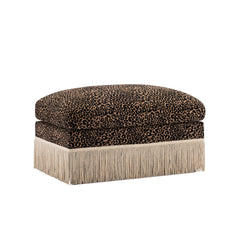 Leopard Print Chenille Modular Ottoman, Upholstered Footrest with Tassel Trim