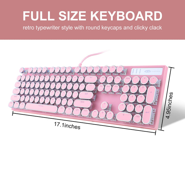 MageGee Retro Punk Backlit USB Gaming Keyboard, Pink