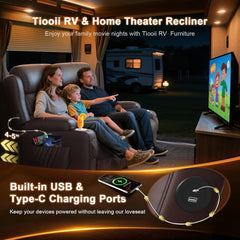 RV Loveseat Recliner, Massage Wall Hugger Recliners Sofa with USB, Side Pockets, Cup Holders and Removable Armrest, for RV and Home Theater, Brown